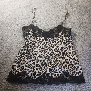 NY & Co Cami Tank Top Leopard Lace Silk Boho Coquette‎ Whimsigoth Y2K Womens XS